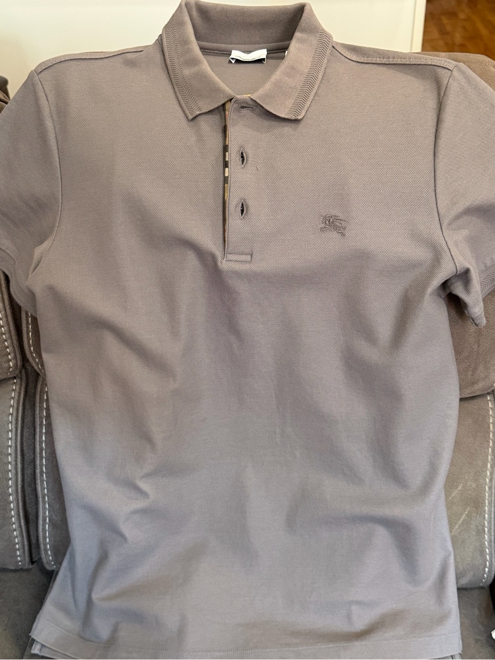 Burberry Men’s short sleeve Grey Polo with Signature Check size L - Picture 3 of 5